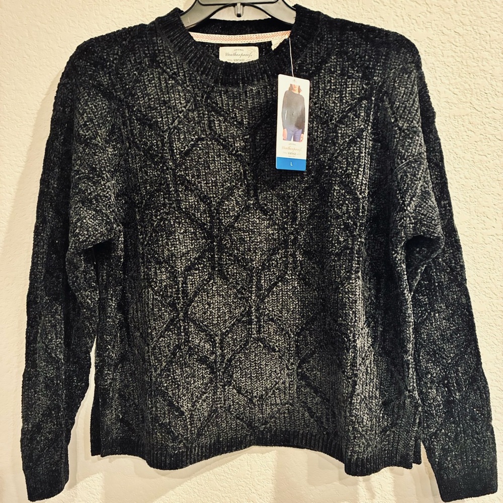 Weatherproof Cable Knit Women's Crew Neck Sweater NWT Black Size Large